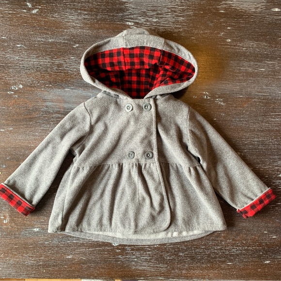 3/$12 Grey Jacket with Red and Black Buffalo Plaid Detailing - Picture 1 of 5